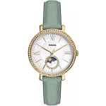 FOSSIL JACQUELINE SUN/MOON MULTIFUNCTION GREEN LEATHER STRAP WATCH FOR WOMEN
