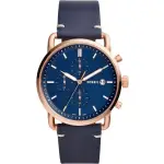 FOSSIL COMMUTER CHRONOGRAPH NAVY LEATHER STRAP WATCH FOR MEN