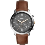 FOSSIL NUETRA CHRONOGRAPH GREY DIAL BROWN LEATHER STRAP WATCH FOR MEN