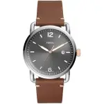 FOSSIL COMMUTER 3H DATE BROWN LEATHER STRAP WATCH FOR MEN